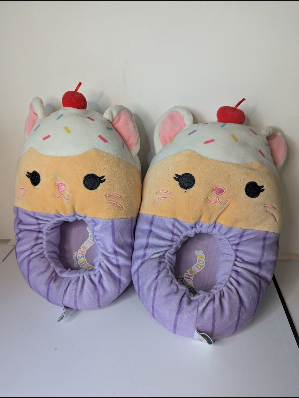 Squishmallows Purple Cupcake Cat Kids Slippers